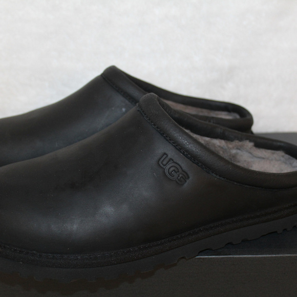 UGG LEATHER CLOG SHEARLING SLIPPERS NEW BLACK - Picture 4 of 8